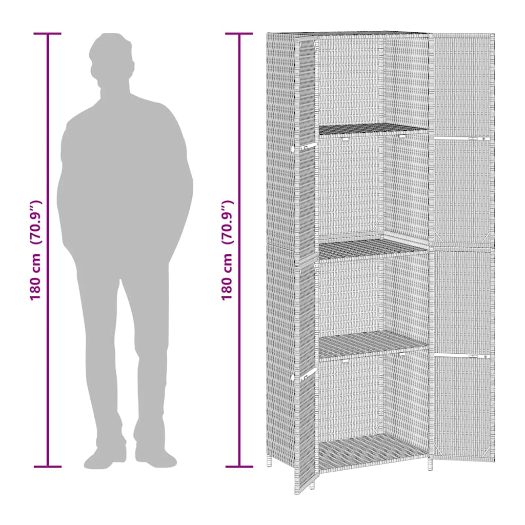 vidaXL Gartenschrank Schwarz 59x40x180 cm Poly Rattan