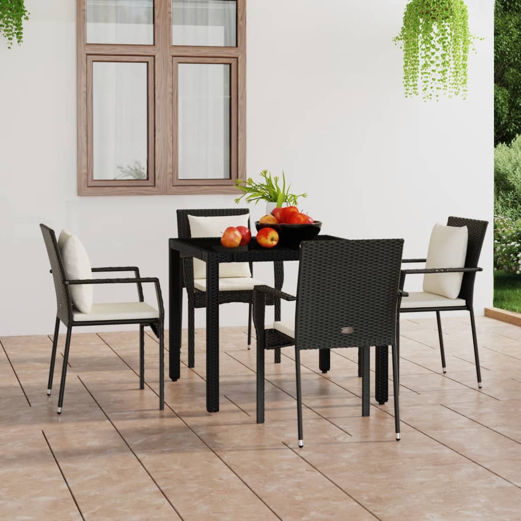 Gartenstühle mit Kissen 2 Stk. Poly Rattan Schwarz
