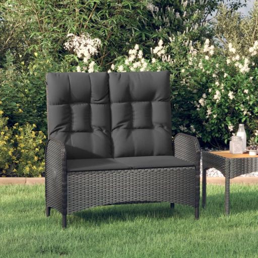 vidaXL Gartenbank mit Liegefunktion und Kissen 107 cm Poly Rattan Grau