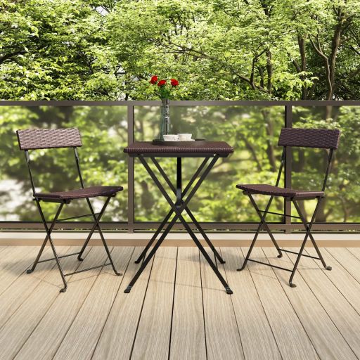 3-tlg. Bistro-Set Klappbar Schwarz Poly Rattan