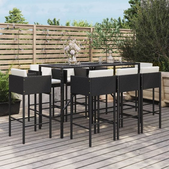 7-tlg. Gartenbar-Set mit Kissen Braun Poly Rattan