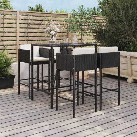 5-tlg. Gartenbar-Set mit Kissen Braun Poly Rattan