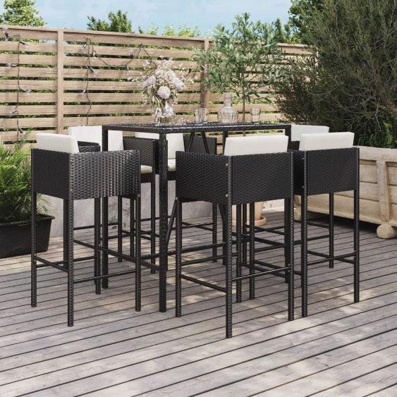 5-tlg. Gartenbar-Set mit Kissen Braun Poly Rattan