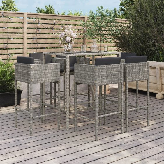 5-tlg. Gartenbar-Set mit Kissen Braun Poly Rattan