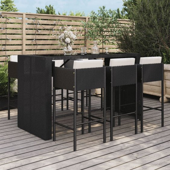 7-tlg. Gartenbar-Set mit Kissen Braun Poly Rattan