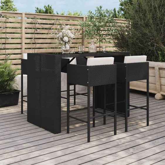 5-tlg. Gartenbar-Set mit Kissen Braun Poly Rattan