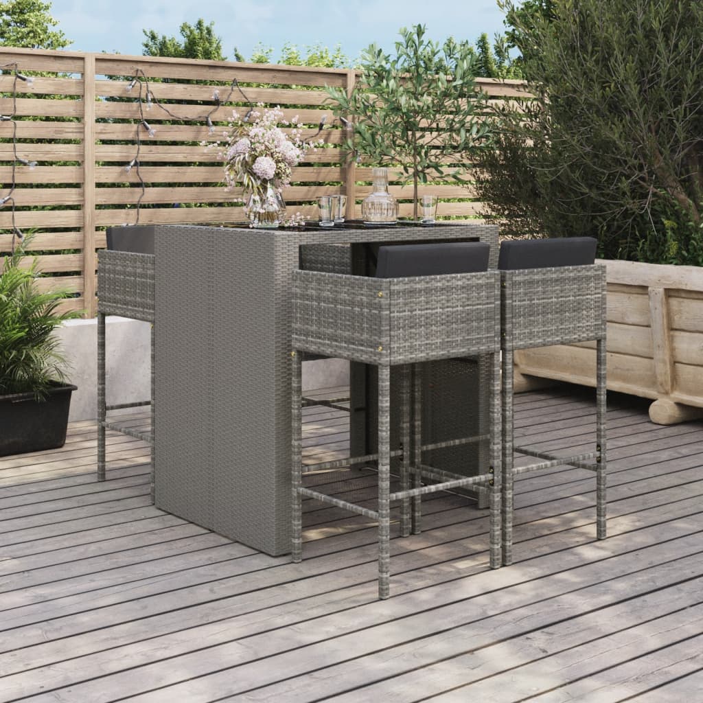 5-tlg. Gartenbar-Set mit Kissen Braun Poly Rattan