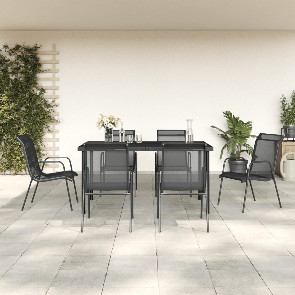 5-tlg. Garten-Essgruppe Schwarz Stahl und Textilene