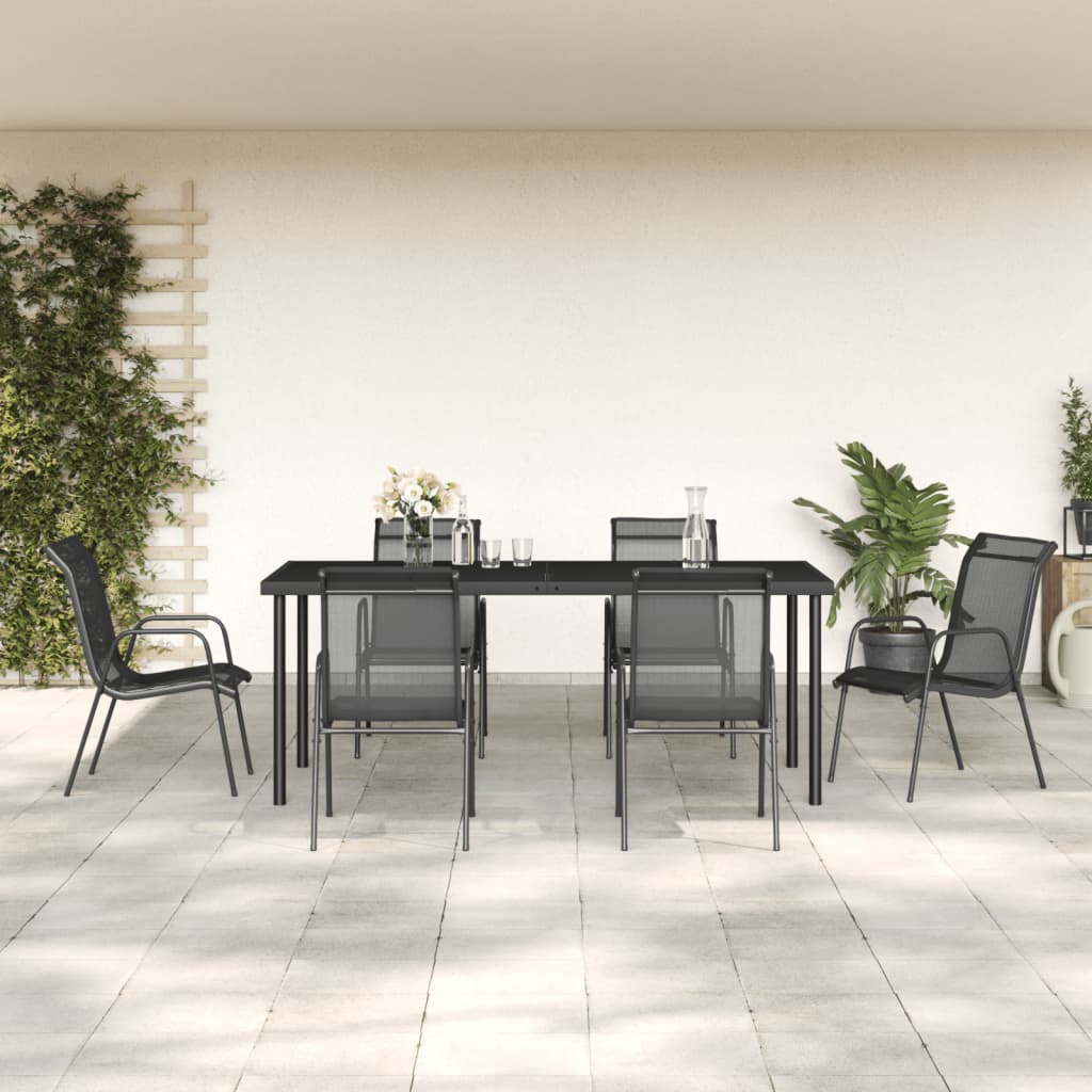 5-tlg. Garten-Essgruppe Schwarz Stahl und Textilene