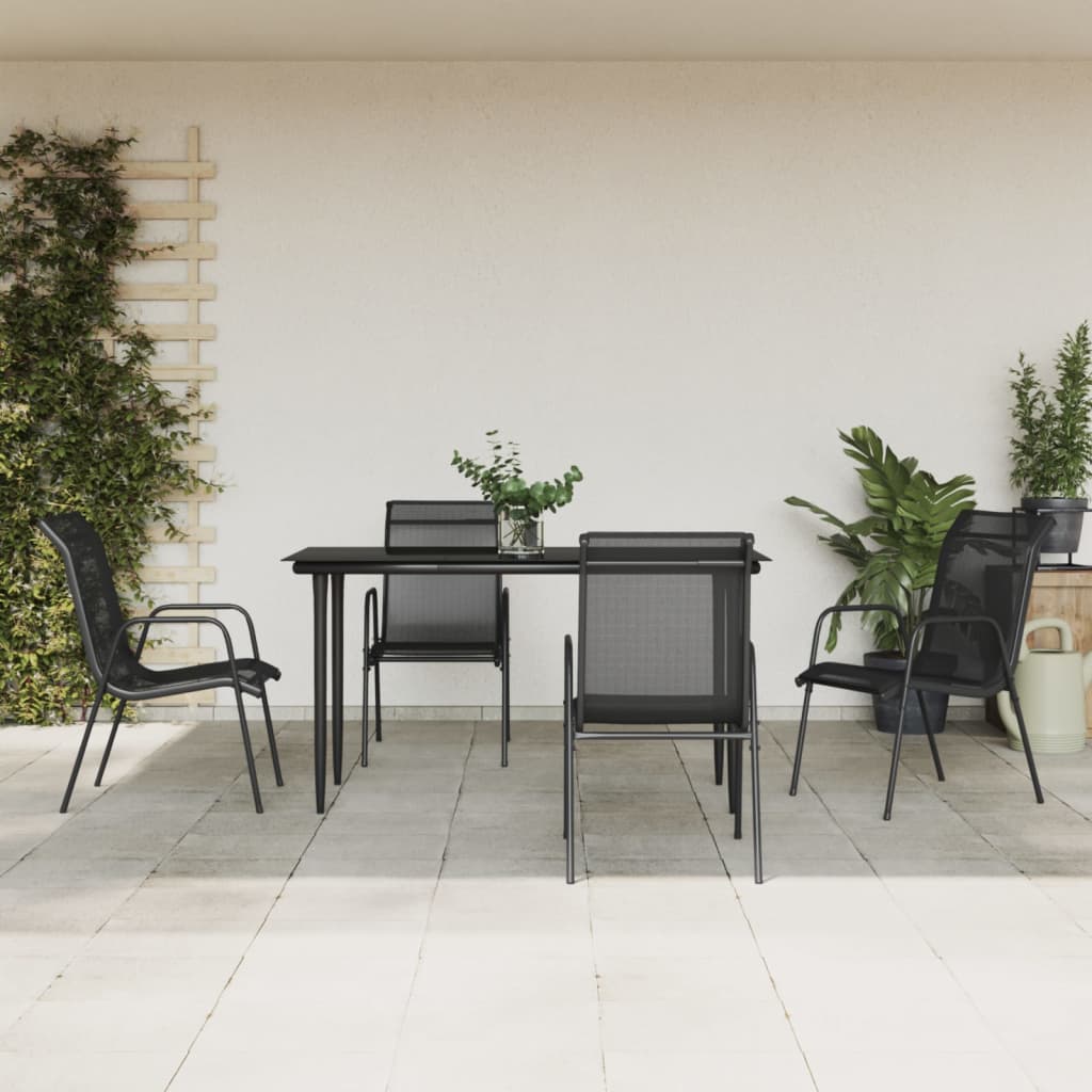 3-tlg. Garten-Essgruppe Schwarz Stahl und Textilene