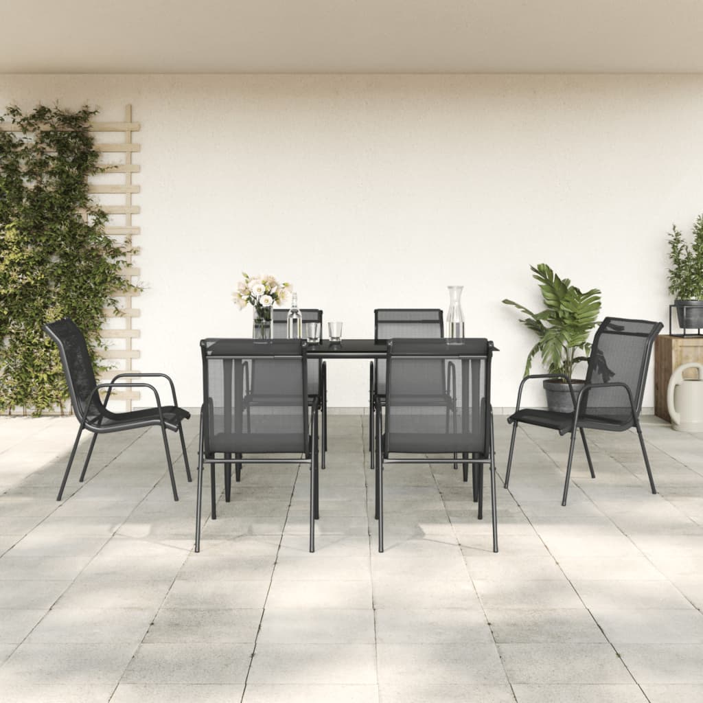 3-tlg. Garten-Essgruppe Schwarz Stahl und Textilene