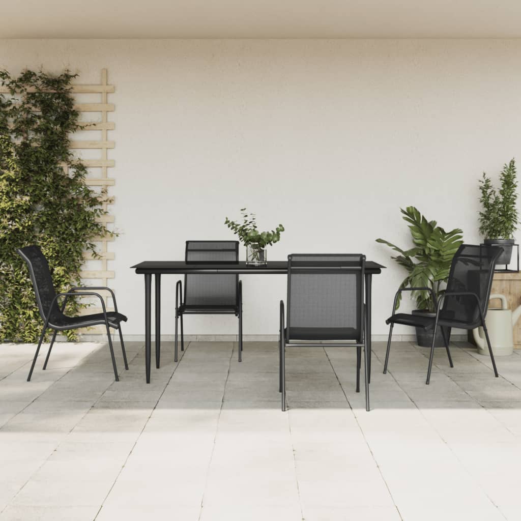 3-tlg. Garten-Essgruppe Schwarz Stahl und Textilene