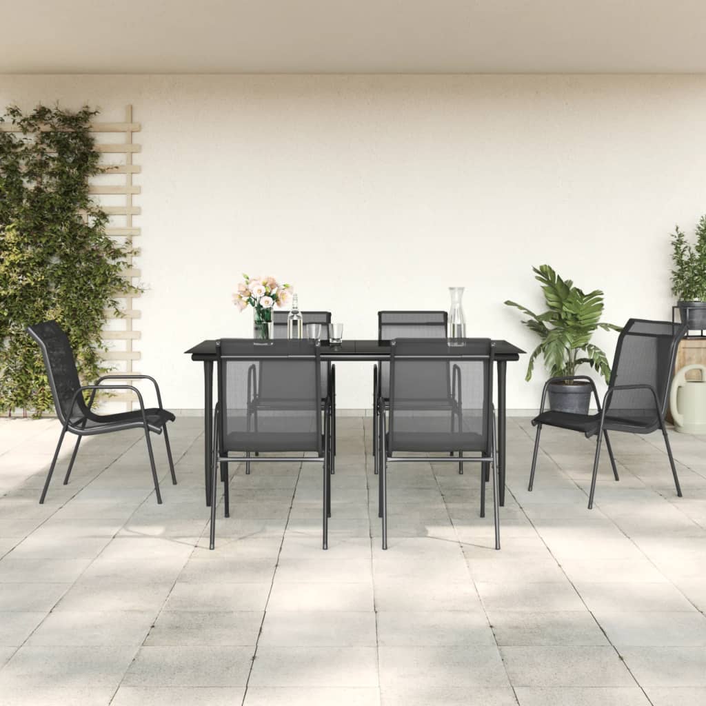 3-tlg. Garten-Essgruppe Schwarz Stahl und Textilene