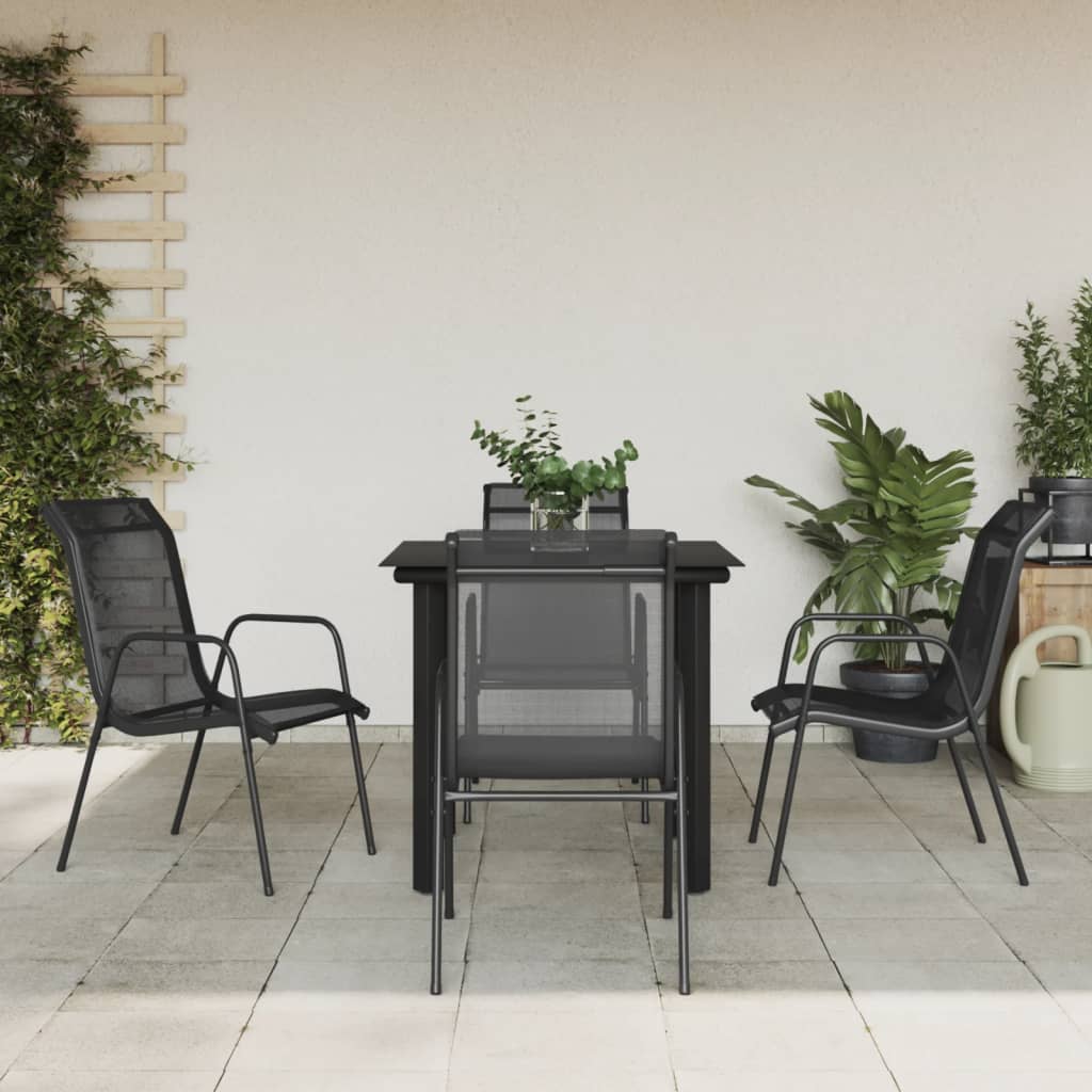 3-tlg. Garten-Essgruppe Schwarz Stahl und Textilene