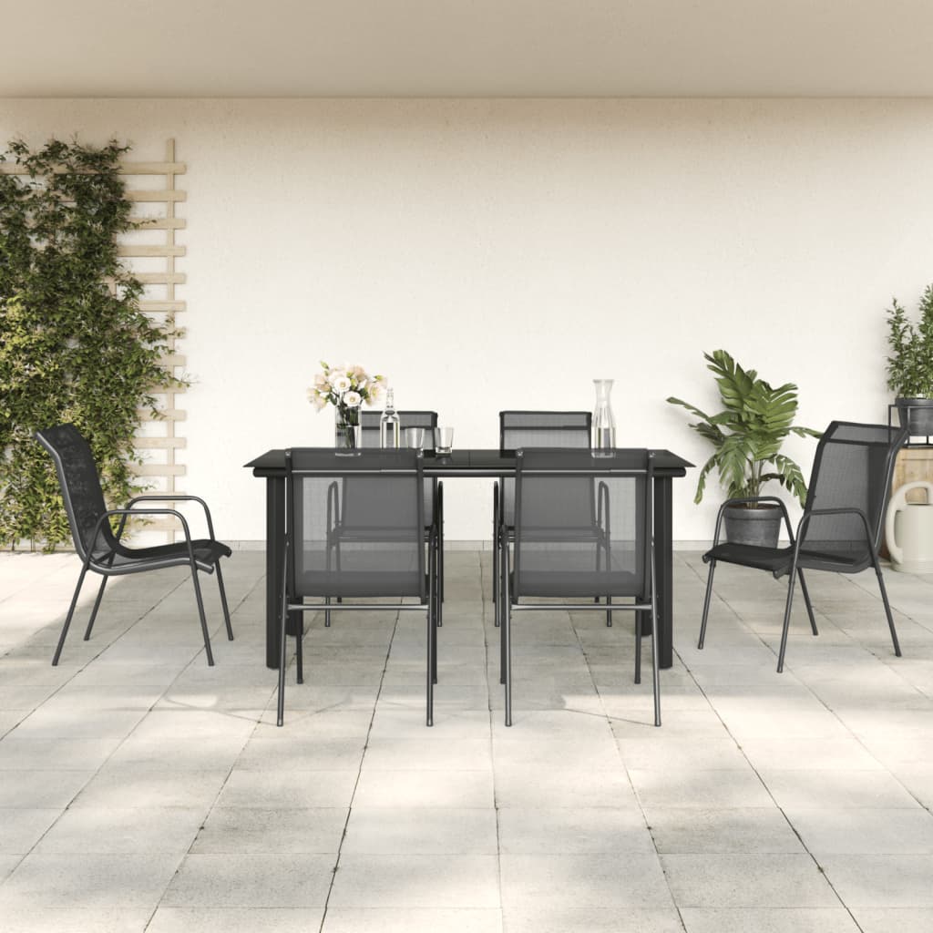 3-tlg. Garten-Essgruppe Schwarz Stahl und Textilene