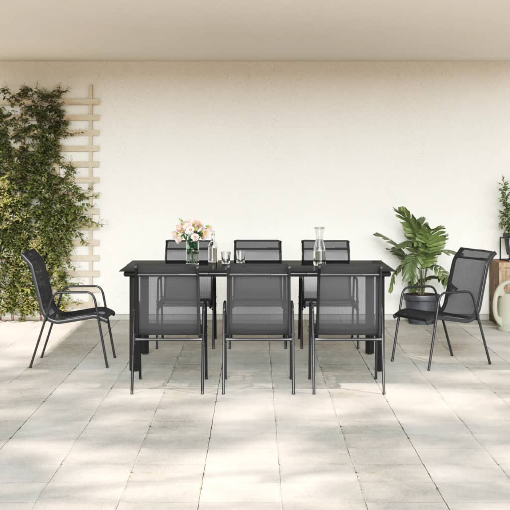 3-tlg. Garten-Essgruppe Schwarz Stahl und Textilene