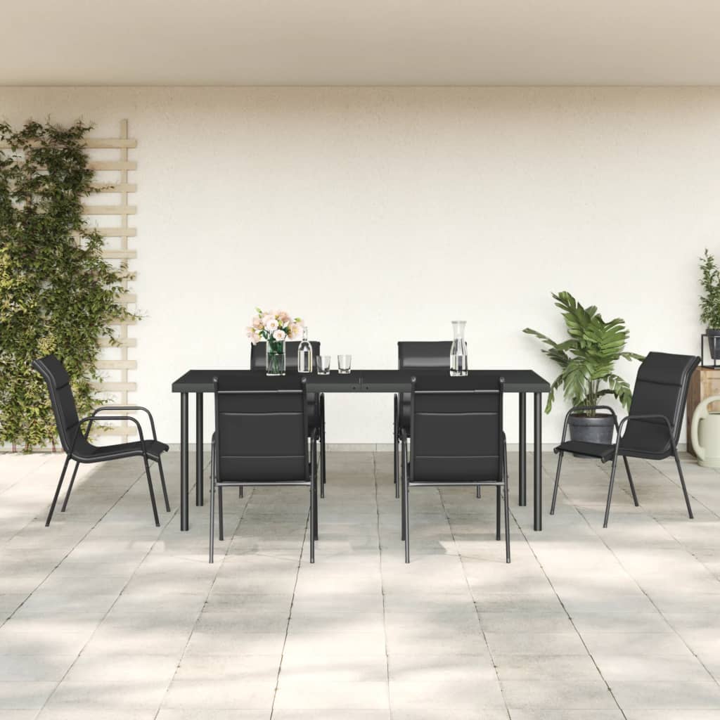 5-tlg. Garten-Essgruppe Schwarz Stahl und Textilene