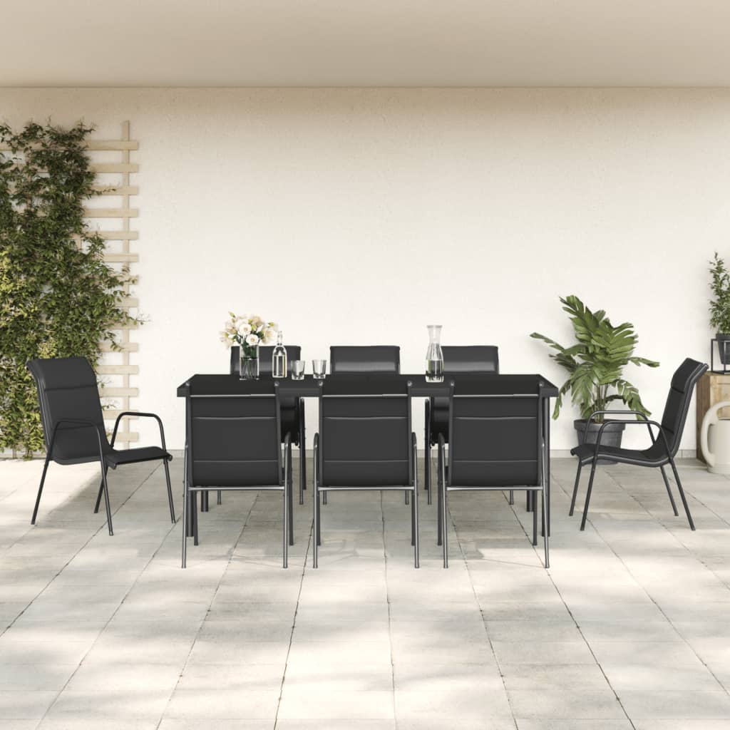 5-tlg. Garten-Essgruppe Schwarz Stahl und Textilene