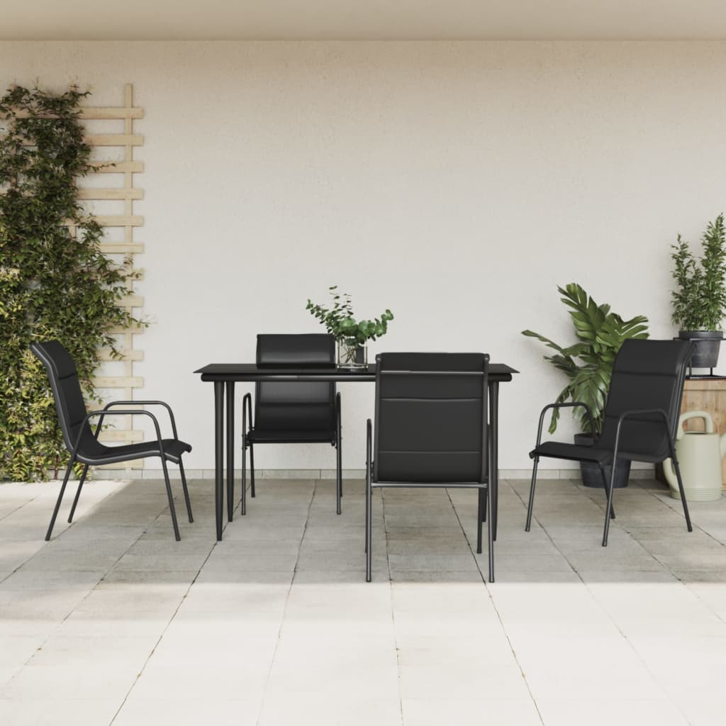 3-tlg. Garten-Essgruppe Schwarz Stahl und Textilene