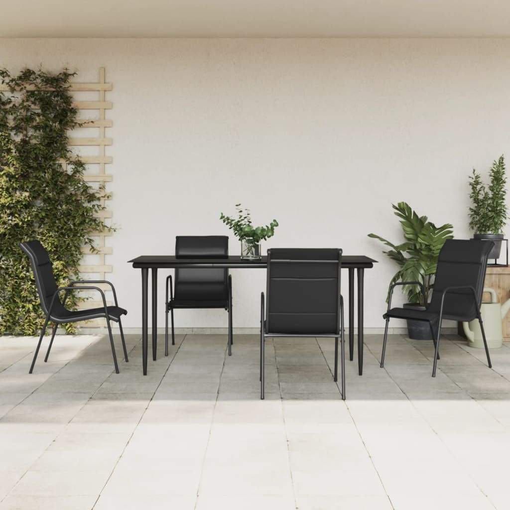 3-tlg. Garten-Essgruppe Schwarz Stahl und Textilene