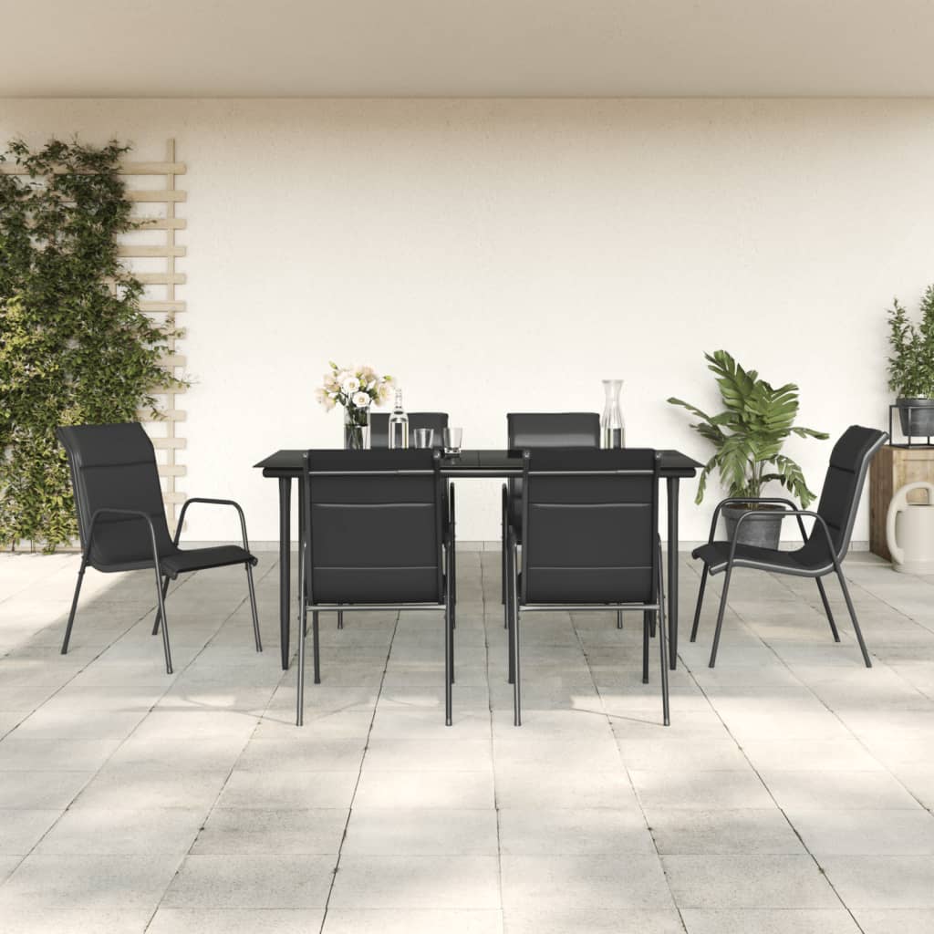3-tlg. Garten-Essgruppe Schwarz Stahl und Textilene