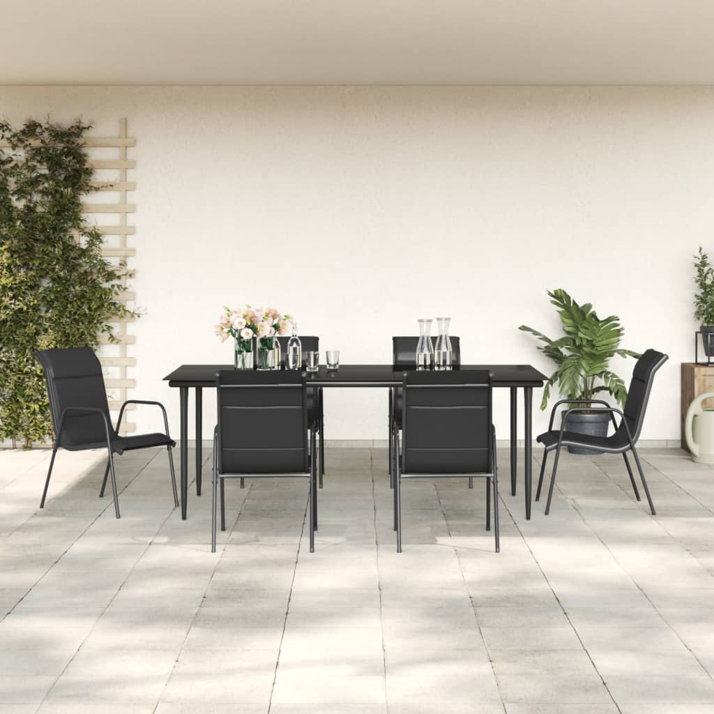 3-tlg. Garten-Essgruppe Schwarz Stahl und Textilene