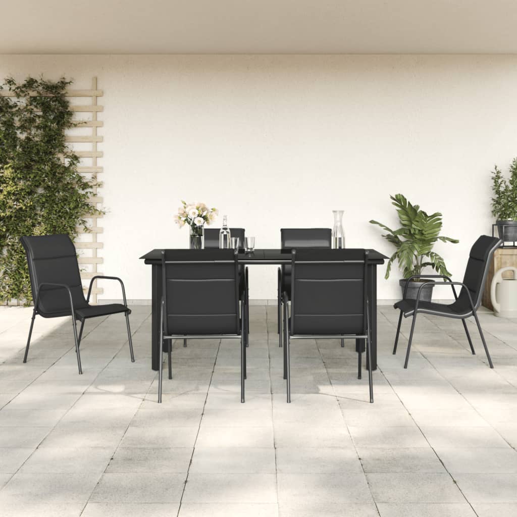 3-tlg. Garten-Essgruppe Schwarz Stahl und Textilene