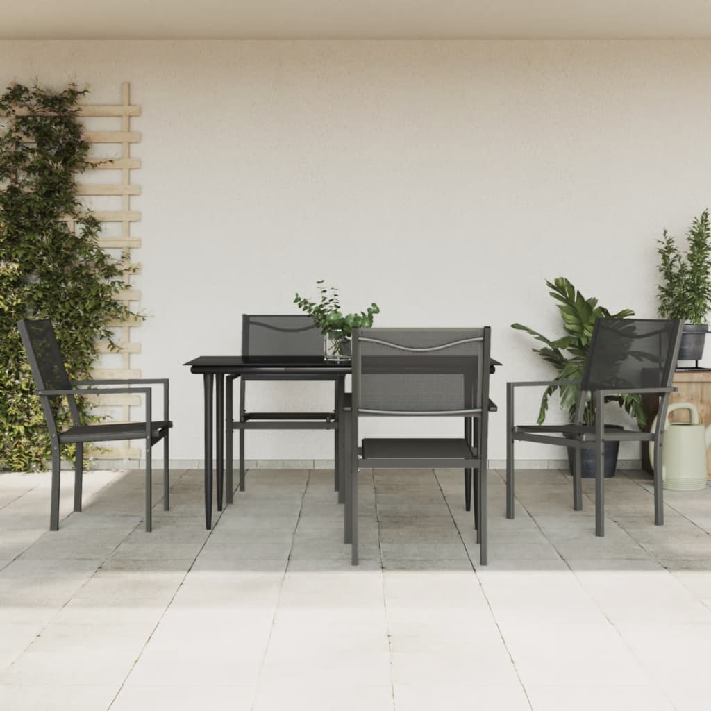 3-tlg. Garten-Essgruppe Schwarz Stahl und Textilene