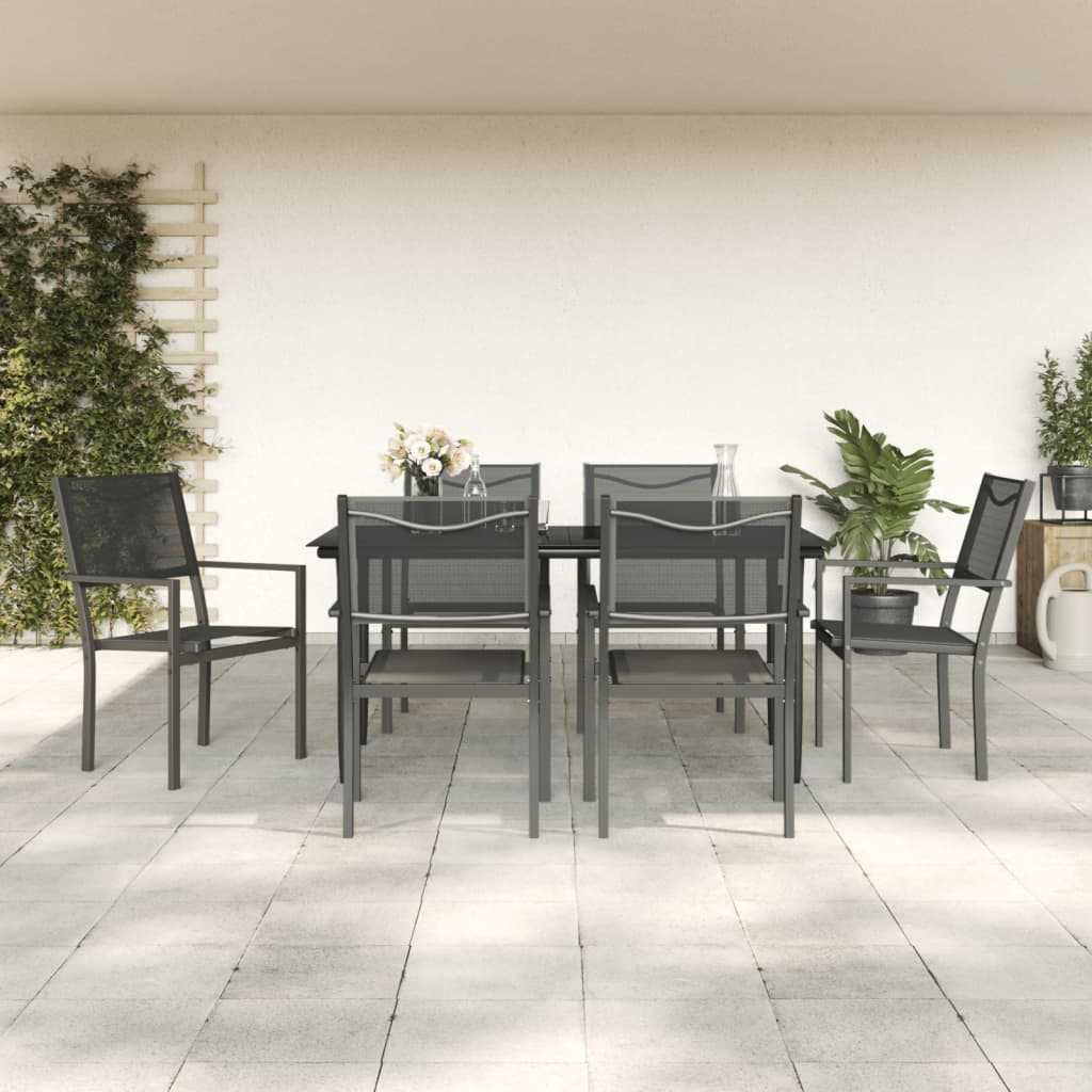 3-tlg. Garten-Essgruppe Schwarz Stahl und Textilene