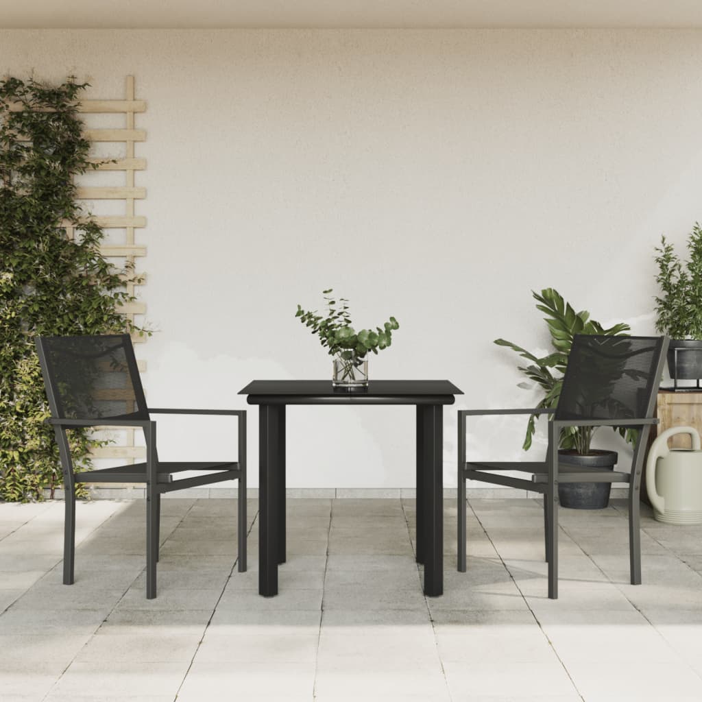 3-tlg. Garten-Essgruppe Schwarz Stahl und Textilene