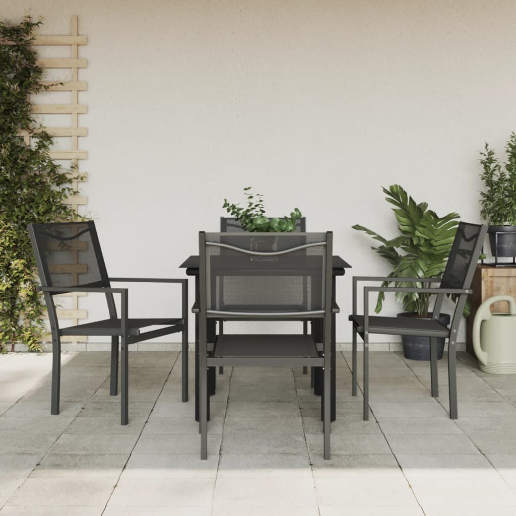 3-tlg. Garten-Essgruppe Schwarz Stahl und Textilene