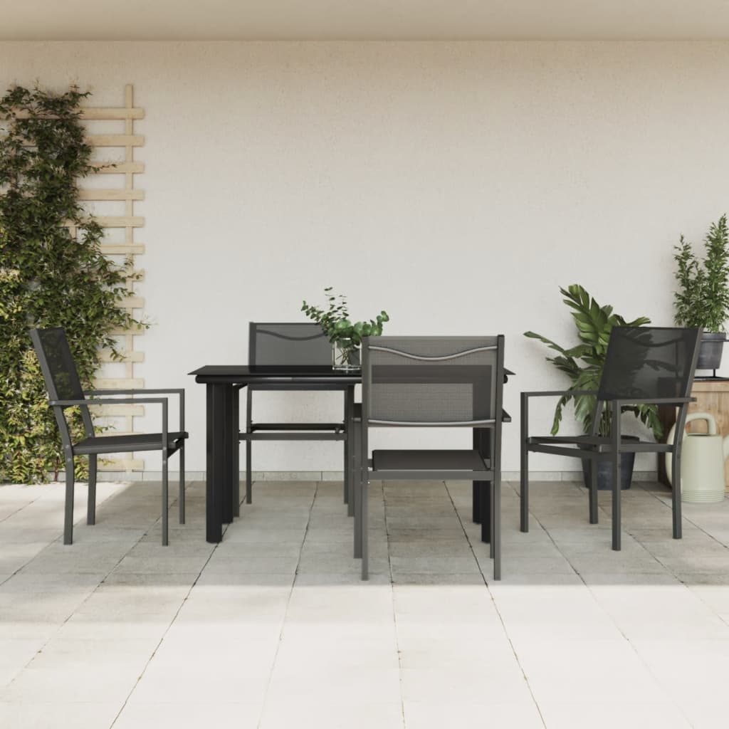 3-tlg. Garten-Essgruppe Schwarz Stahl und Textilene