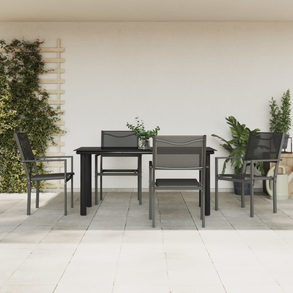 3-tlg. Garten-Essgruppe Schwarz Stahl und Textilene