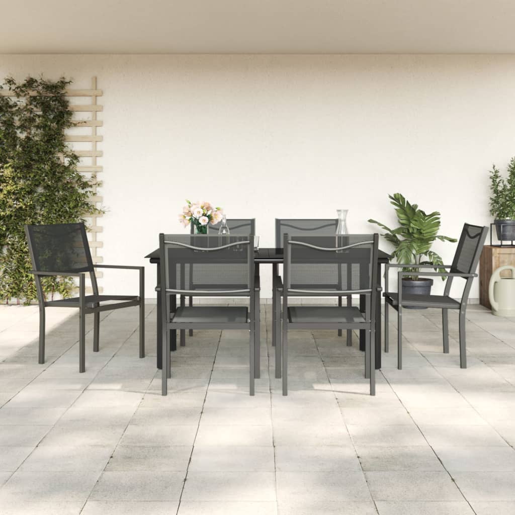 3-tlg. Garten-Essgruppe Schwarz Stahl und Textilene