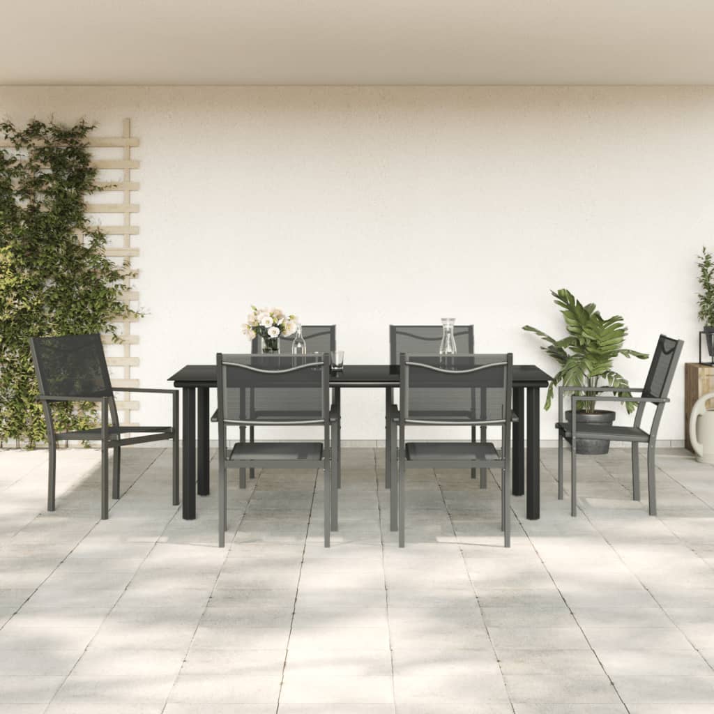 3-tlg. Garten-Essgruppe Schwarz Stahl und Textilene