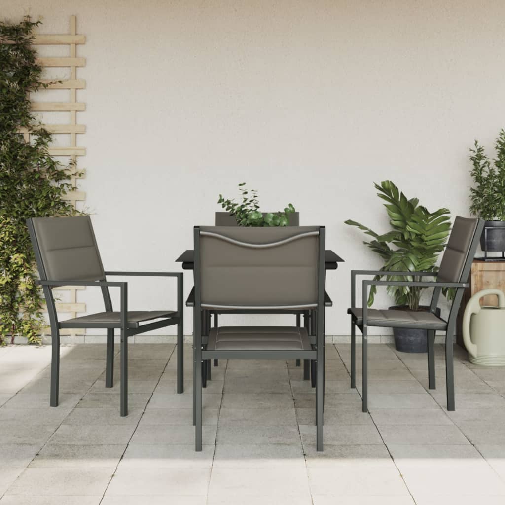 3-tlg. Garten-Essgruppe Schwarz Stahl und Textilene