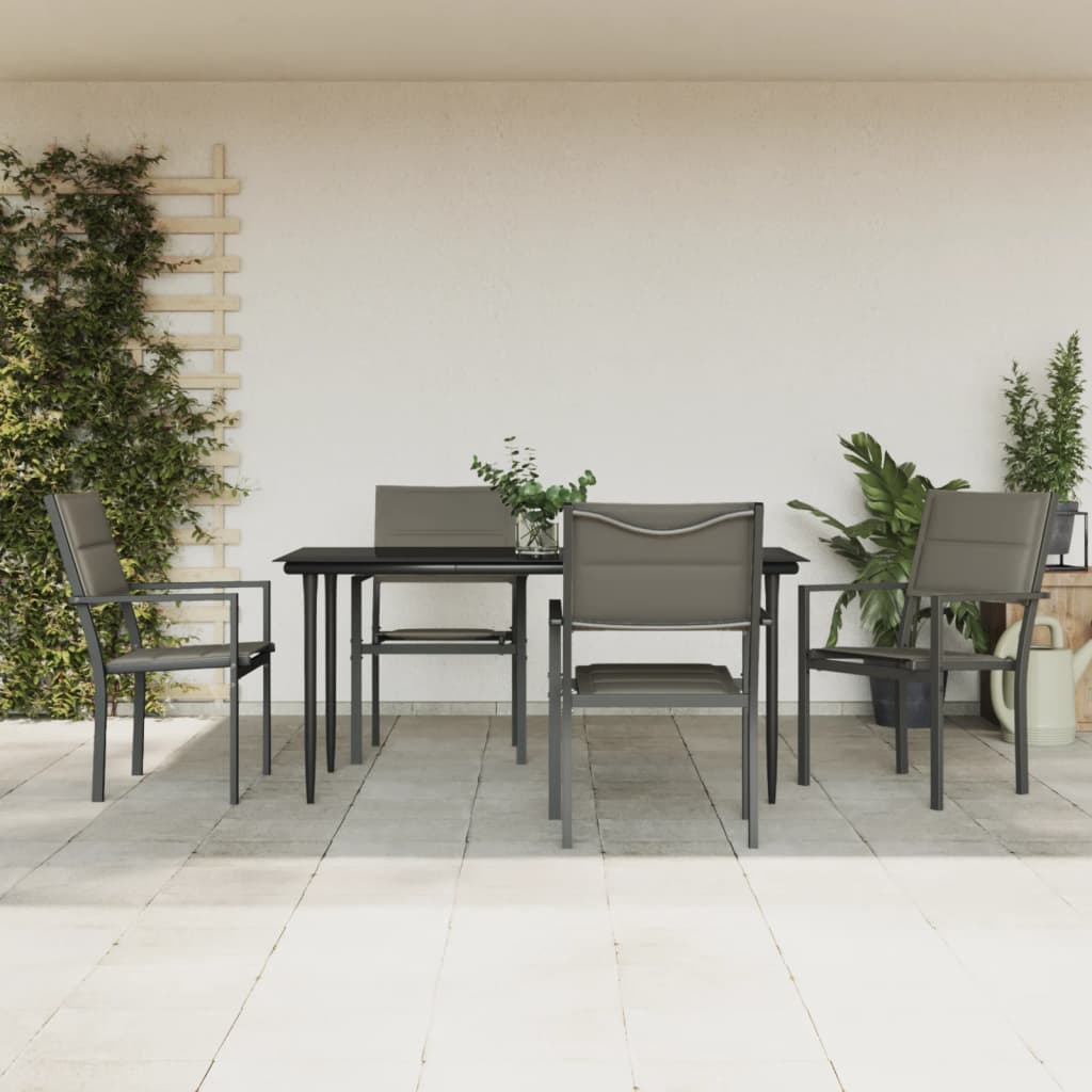 3-tlg. Garten-Essgruppe Schwarz Stahl und Textilene