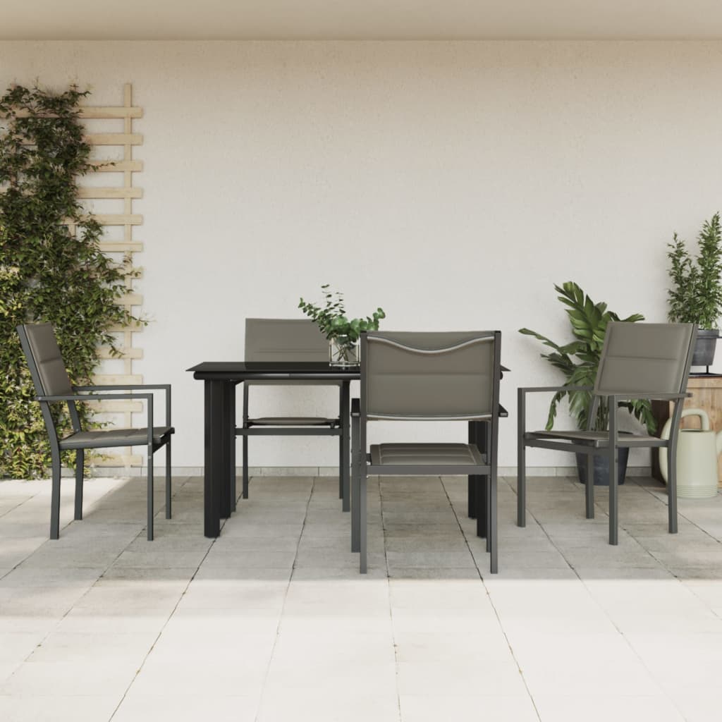 3-tlg. Garten-Essgruppe Schwarz Stahl und Textilene