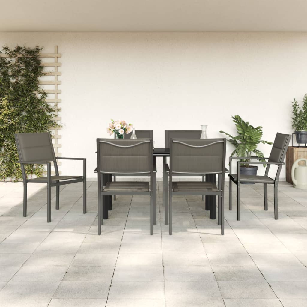3-tlg. Garten-Essgruppe Schwarz Stahl und Textilene
