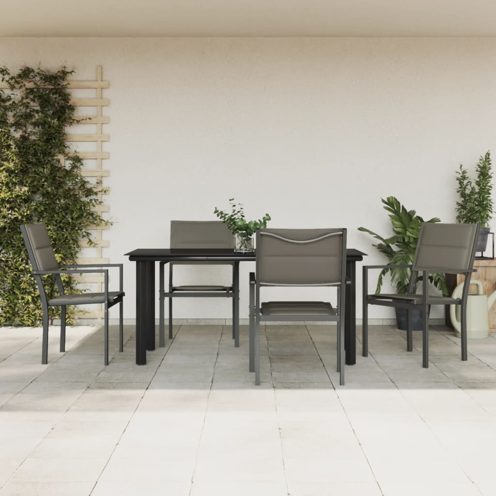 3-tlg. Garten-Essgruppe Schwarz Stahl und Textilene