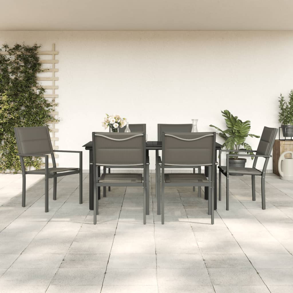 3-tlg. Garten-Essgruppe Schwarz Stahl und Textilene