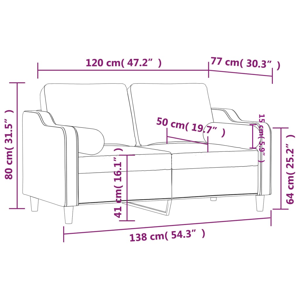 vidaXL 2-Sitzer-Sofa mit Zierkissen Hellgrau 120 cm Stoff