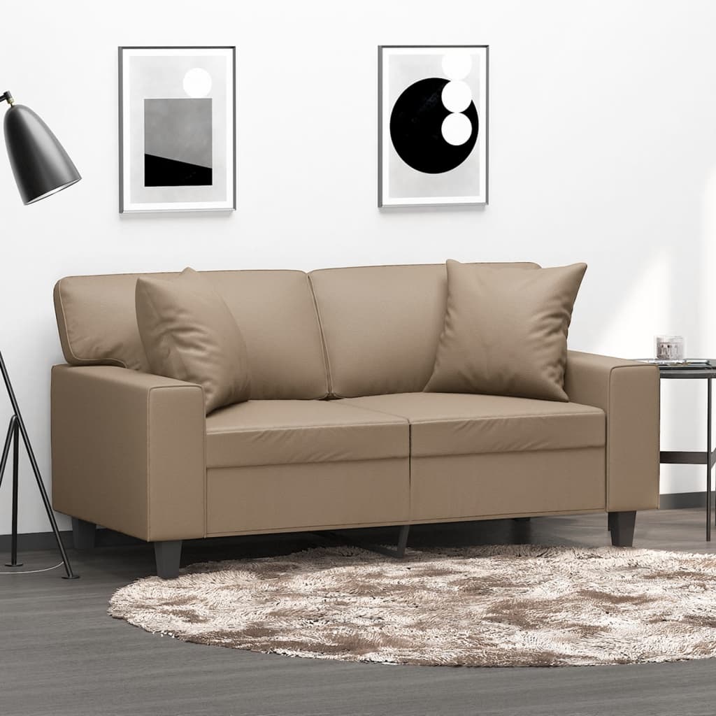 2-Sitzer-Sofa mit Zierkissen Schwarz 120 cm Kunstleder