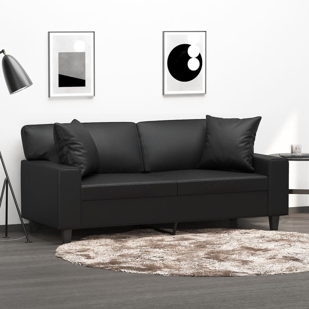 2-Sitzer-Sofa mit Zierkissen Schwarz 120 cm Kunstleder
