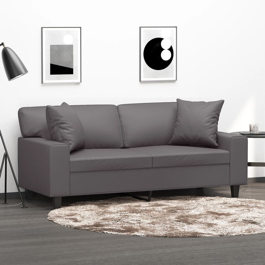 2-Sitzer-Sofa mit Zierkissen Schwarz 120 cm Kunstleder