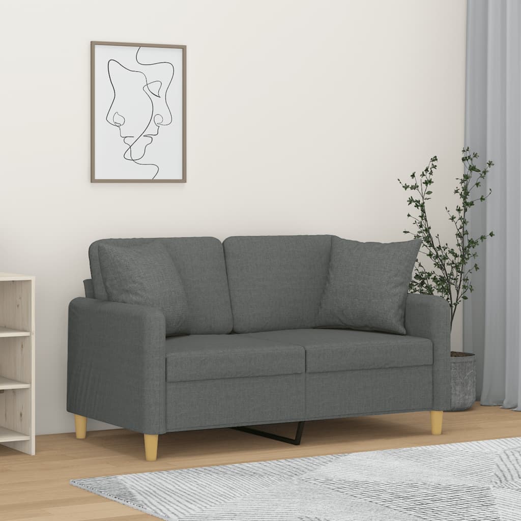 2-Sitzer-Sofa mit Zierkissen Hellgrau 120 cm Stoff