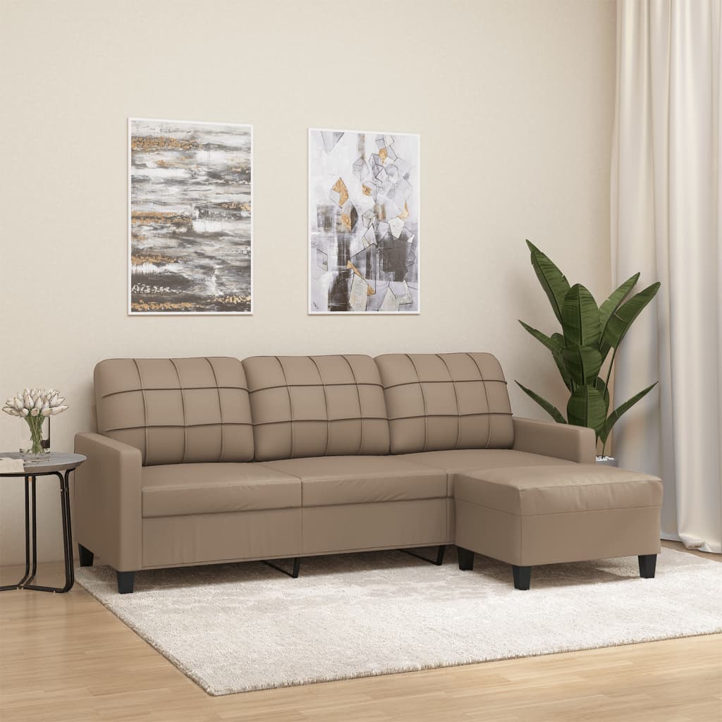 vidaXL 3-Sitzer-Sofa mit Hocker Schwarz 180 cm Kunstleder