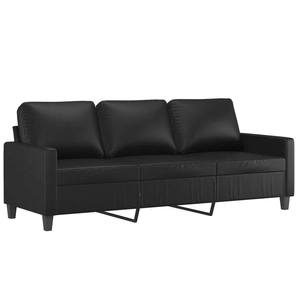 vidaXL 3-Sitzer-Sofa mit Hocker Schwarz 180 cm Kunstleder