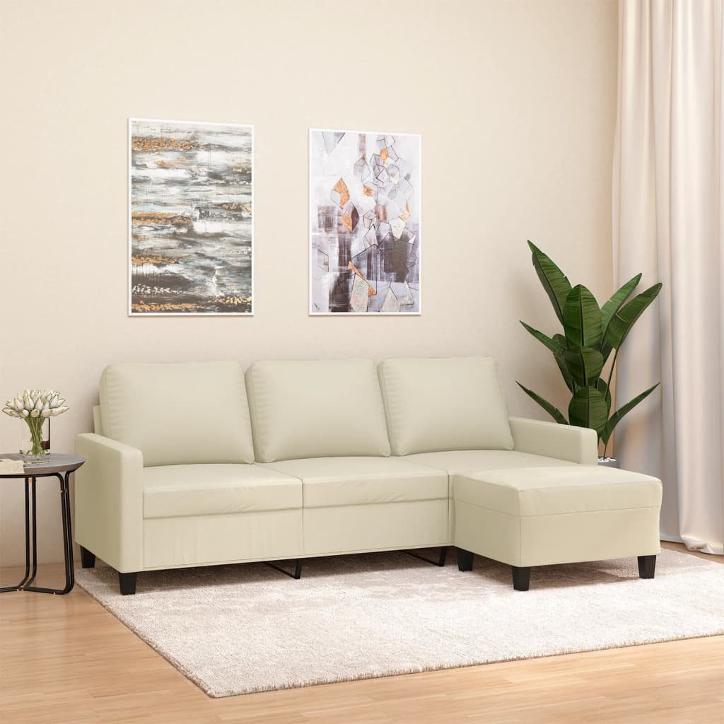 vidaXL 3-Sitzer-Sofa mit Hocker Schwarz 180 cm Kunstleder