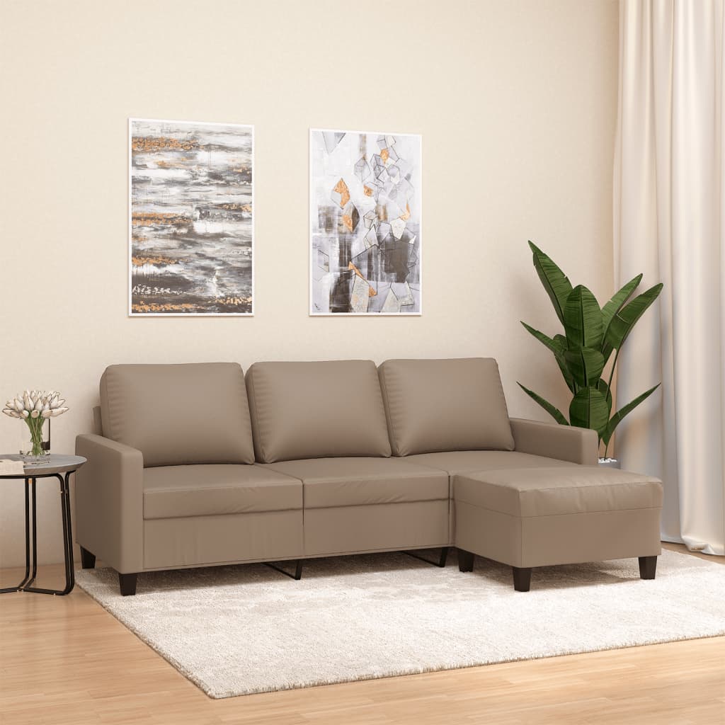 vidaXL 3-Sitzer-Sofa mit Hocker Schwarz 180 cm Kunstleder